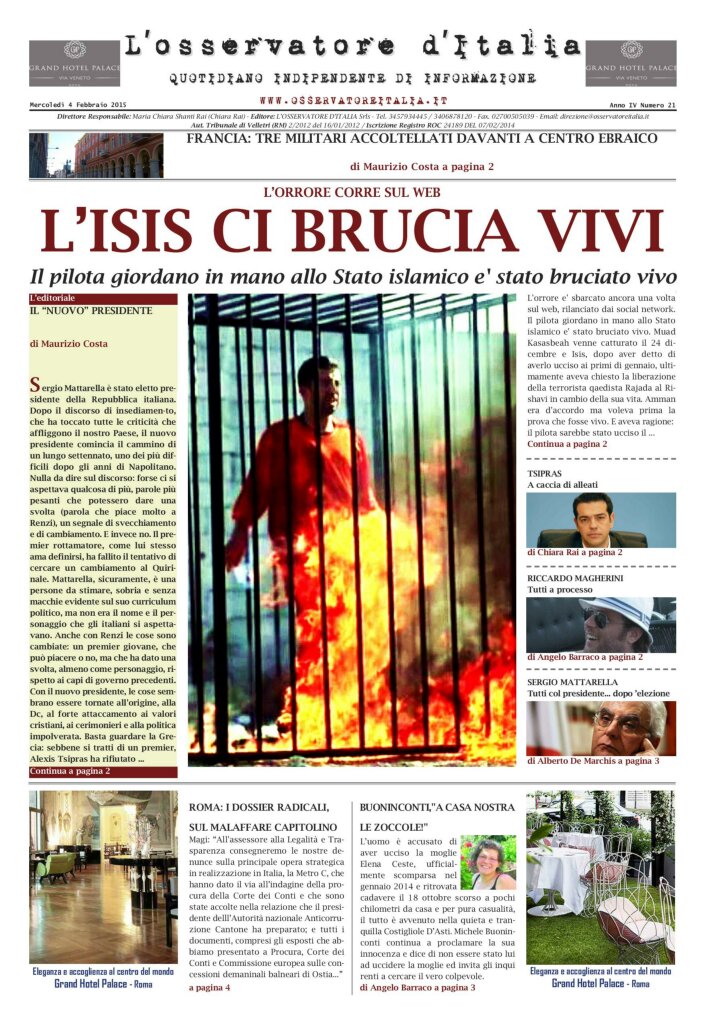 L'osservatore d'Italia edizione del 4 Febbraio 2015